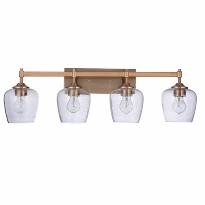Stellen 30.25" Satin Brass Vanity Light with Clear Glass Shades