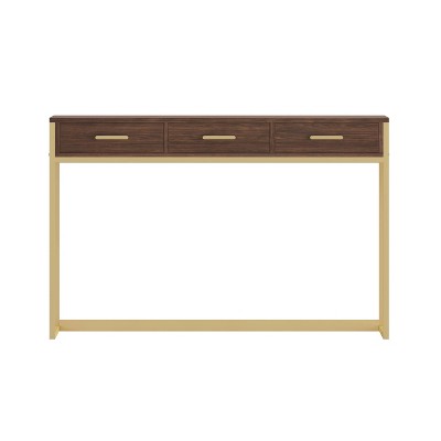 Walnut and Brass Modern Home Office Desk with Drawers