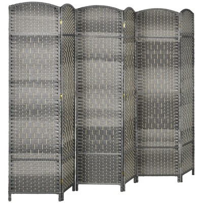 HOMCOM Room Divider, 6' Tall Folding Privacy Screen, Hand-Woven Freestanding Wood Partition for Home Office, Bedroom