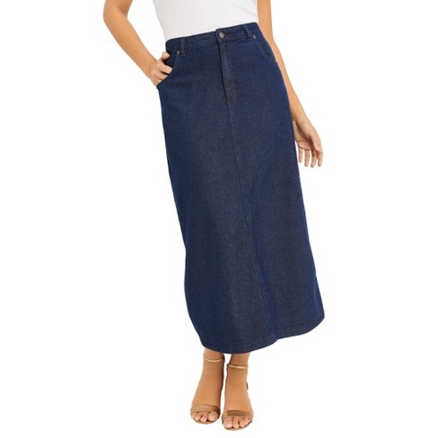 Jessica London Women’s Plus Size Classic Cotton Denim Midi Skirt, 26 ...