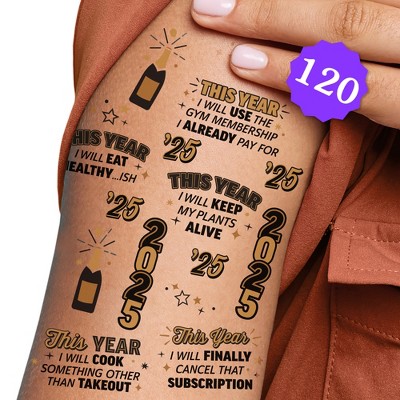 Big Dot of Happiness Happy New Year Temporary Tattoo, 2025 New Year's Eve Resolution Tattoos, NYE Party Favors, New Year's Eve Party Supplies, Set of