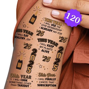 Big Dot of Happiness Happy New Year Temporary Tattoo, 2025 New Year's Eve Resolution Tattoos, NYE Party Favors, New Year's Eve Party Supplies, Set of - 1 of 4