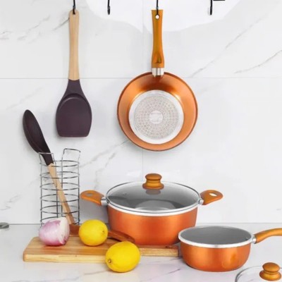 LunaLulink Kitchen Cookware Set, 6 PCS Nonstick Pot and Pan Set-Wok, Soup, Milk Pot Set Orange