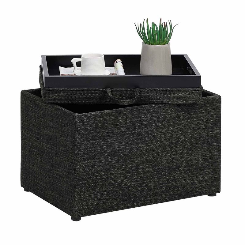 Breighton Home Luxe Comfort Storage Ottoman with Reversible Tray Top Lid Dark Charcoal Gray Fabric, 4 of 7