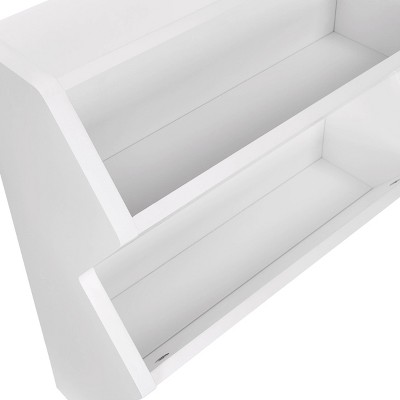 White MDF Floating Wall Shelf with Wooden Hooks