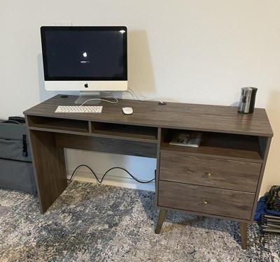 Milo 55 in. Mid Century Modern Black 2 Drawer Computer Desk with