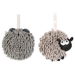 REGALWOVEN 2 Packs Cute Sheep Shape Absorbent Fast Drying Chenille Hand Towels with Hanging Loop 7" x 7" - 1 of 4