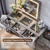69" Vanity Tables with Glass Top & Led Mirror, Farmhouse Makeup Table with 9 Drawers, Rustic Vanity Desk for Bedroom - 3 of 4