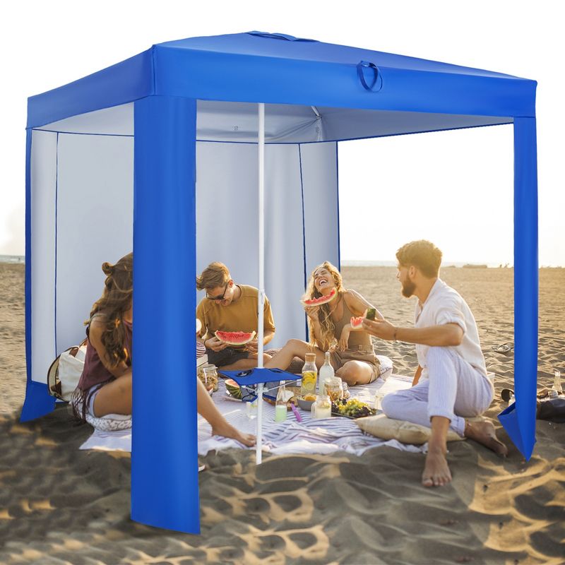 Costway UPF 50+ Beach Tent 6.6ft x 6.6ft Beach Cabana with Folding Table, 5 Sandbags, 2 of 11