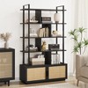 5 Tier Rattan Bookshelf with Storage Cabinet & Door, 71.1 Inch Tall Industrial Book Shelf with Open Display Shelves - 4 of 4