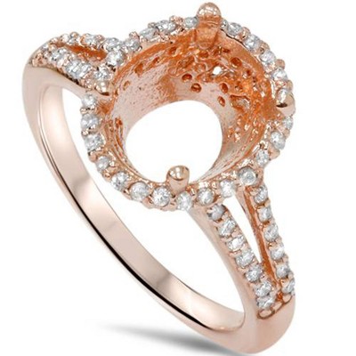 Pompeii3 1/2ct Rose Gold Split Shank Halo Diamond Ring Setting For Oval 14K