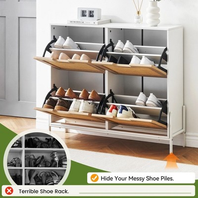 Natural Rattan  Shoe Cabinet Organizer Freestanding