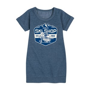 - Peanuts - Snoopy and Woodstock Ski Shop Graphic Short Sleeve Fleece Dress - 1 of 4