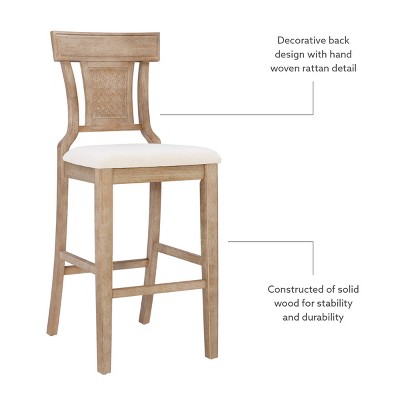 Rylan 30" Gray Wash Finish & Beige Linen Solid Wood Barstool