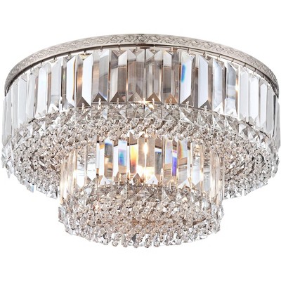 Vienna Full Spectrum Ceiling Light Flush Mount Fixture Brushed Satin Nickel 16" Wide Faceted Crystal for Bedroom Kitchen Hallway