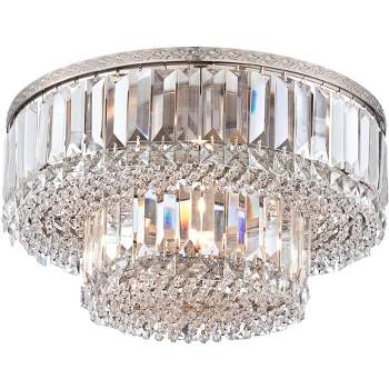 Vienna Full Spectrum Magnificence Modern Ceiling Light Flush Mount Fixture 16" Wide Brushed Satin Nickel Faceted Crystal Glass for Bedroom Living Room