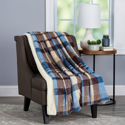 Blanket Throw - Oversized Plush Woven Polyester Sherpa Fleece Plaid Throw - Breathable by Hastings Home (Horizon)