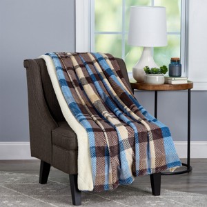 Blanket Throw - Oversized Plush Woven Polyester Fleece Plaid Throw - Breathable by Hastings Home (Horizon) - 1 of 4