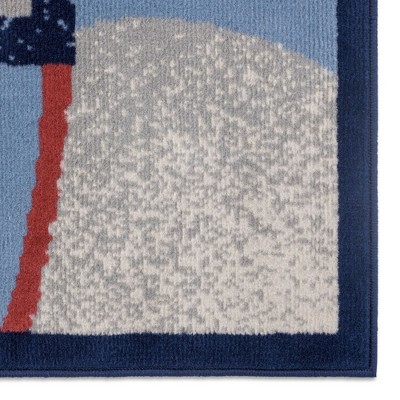 Navy and Red Synthetic Stain-Resistant Area Rug, 5'3"x7'5"