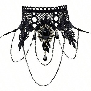 Steampunk Black Lace Choker Necklace for Women, Gothic Vampire Costume - 1 of 3