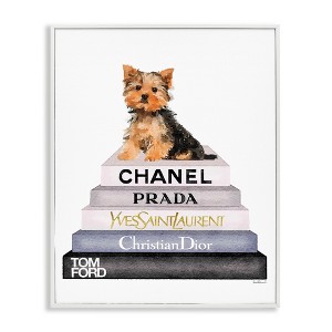 Stupell Industries Book Stack Yorkie Dog Glam Fashion Watercolor Framed Giclee Art - 1 of 4