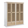 TIRAMISUBEST 4-Shutter Door Wardrobe with 2 Drawers - Mobile Storage Cabinet, Locking Wheels & Adjustable Shelf - 3 of 4