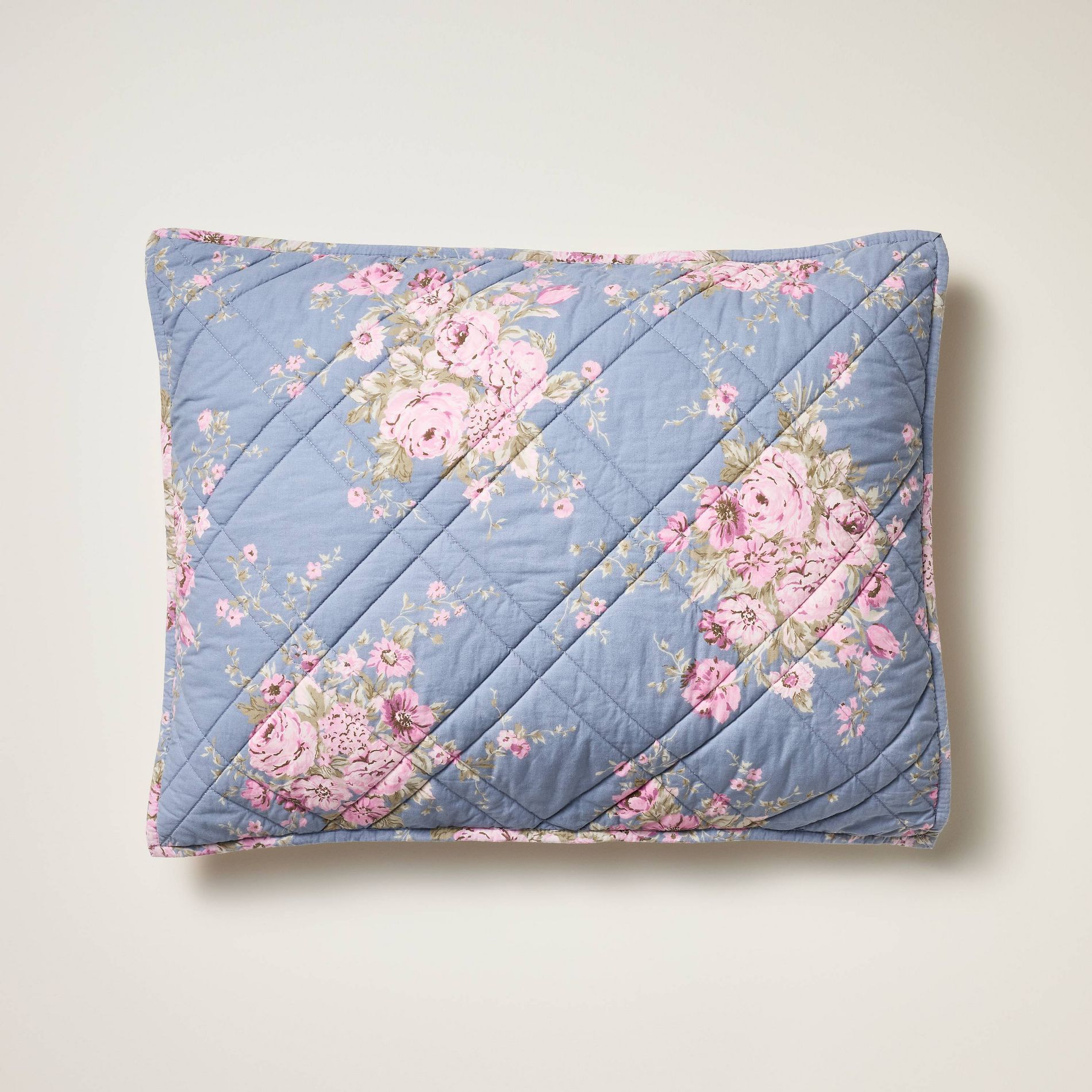 Standard Printed Poplin Quilt Pillow Sham Blue/Pink Simply Shabby Chic