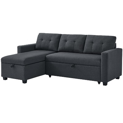 TiramisuBest Upholstered Pull Out Sectional Sofa with Storage Chaise, Convertible Corner Couch,Beige