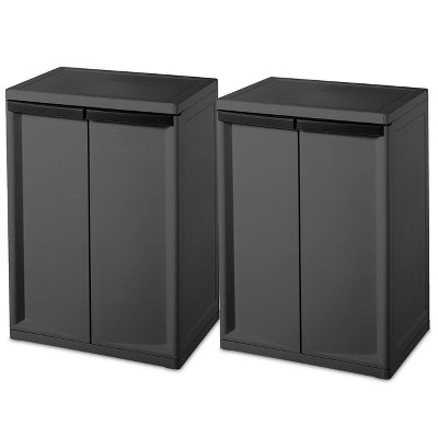 Sterilite 2 Shelf Heavy Duty Laundry Garage Utility Storage Cabinet with Adjustable Shelves, Flat Gray | 01403V01 (2 Pack)