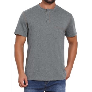 INSPIRE CHIC Men's Crew Neck with Pocket Short Sleeve Button Down Henley T-Shirt - 1 of 4