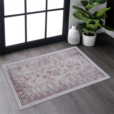 SKRAN Machine Washable Area Rugs, Low-Pile, Non-Slip, Non-Shedding, Foldable, Kid & Pet Friendly for Living Room, Bedroom, Kitchen  (Beige)