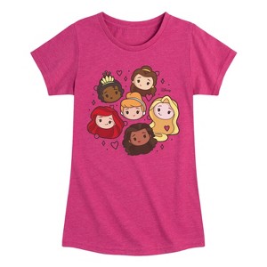 Girls' - Disney Princess - Kawaii Moana Tiana Ariel Belle Cinderella Rapunzel Fitted Short Sleeve Graphic T-Shirt - 1 of 4