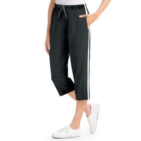 Collections Etc Sporty Side Stripe Drawstring Casual Knit Capri Pants Large Black Female Target