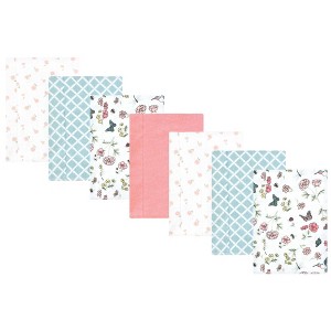 Hudson Baby Infant Girl Cotton Flannel Burp Cloths, Hummingbird Garden 7 Pack, One Size - 1 of 4