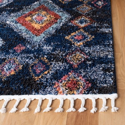 Boho Chic Navy and Multi Diamond Synthetic 4' x 6' Area Rug