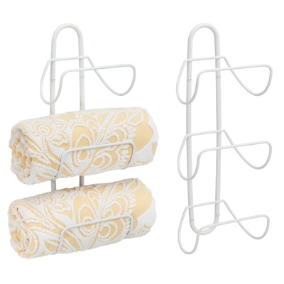 mDesign Metal 3-Tier Wall Mount Towel Rack Storage Organizer - 2 Pack ...