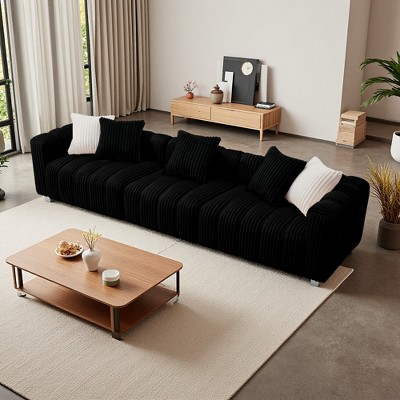114" Corduroy 3-Seater Sofa with Cloud-Feel Cushions & Wood Frame
