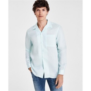 I.N.C International Concepts Mens Linen Button Up Shirt, teal, Medium - 1 of 1
