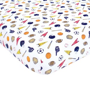 Hudson Baby Infant Boy Cotton Fitted Crib Sheet, Sports Fan, One Size - 1 of 2