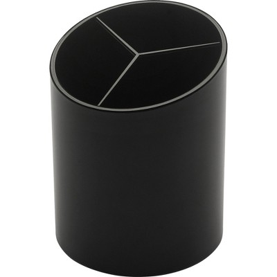 Business Source Large Pencil Cup 3 Compartments 3"x3"x4-1/8" Black 32355