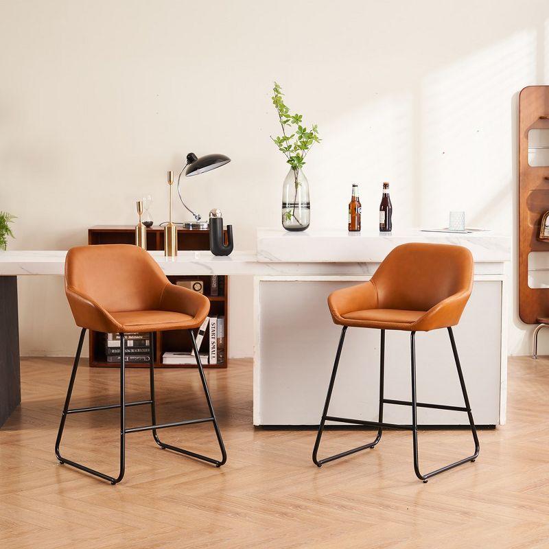 FERPIT 24" Bar Stools Modern PU Leather, Kitchen Counter Height Bar Stoolwith Back Set of 2, Brown, 3 of 7