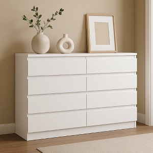 Molysoul 8 Drawer Dressers for Bedroom, Simple Chest of Drawers, Wood Closet Clothes Storage Dresser with Deep Drawers for Living Room,White - 1 of 4