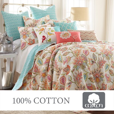 Sophia White and Teal Cotton Twin Reversible Quilt Set