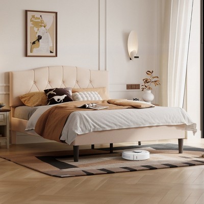 Platform Bed Frame with Adjustable Linen Upholstered Headboard, NO Box Spring Needed
