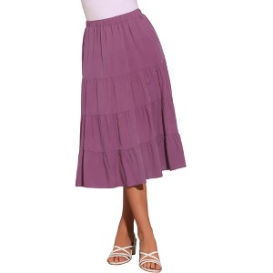 INSPIRE CHIC Women's Midi Solid Elastic Waist Flare Tiered A-Line Skirt with Pockets - 1 of 4