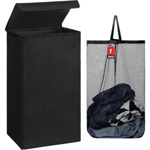 Double Laundry Basket with Lid and Removable Laundry Bags, Large Collapsible Laundry Hamper with 2 Sections - 1 of 4