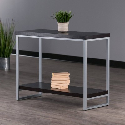 Espresso Brown Wood and Metal Console Table with Storage