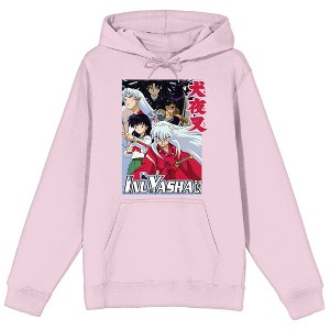 Inuyasha Group Shot Long Sleeve Cradle Pink Men's Hooded Sweatshirt - 1 of 2