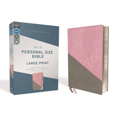 Niv, Personal Size Bible, Large Print, Leathersoft, Pink/Gray, Red Letter Edition, Comfort Print - by  Zondervan (Leather Bound)