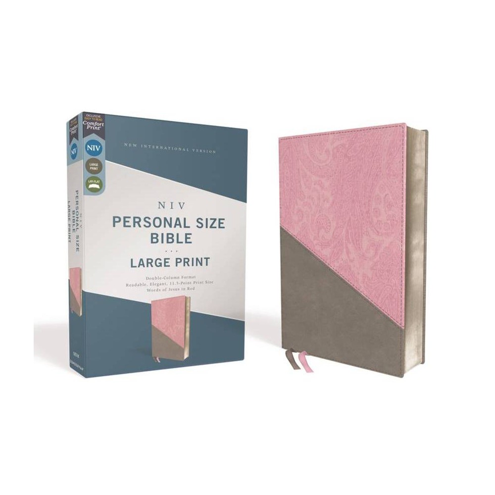 Niv, Personal Size Bible, Large Print, Leathersoft, Pink/Gray, Red Letter Edition, Comfort Print - by Zondervan (Leather Bound)